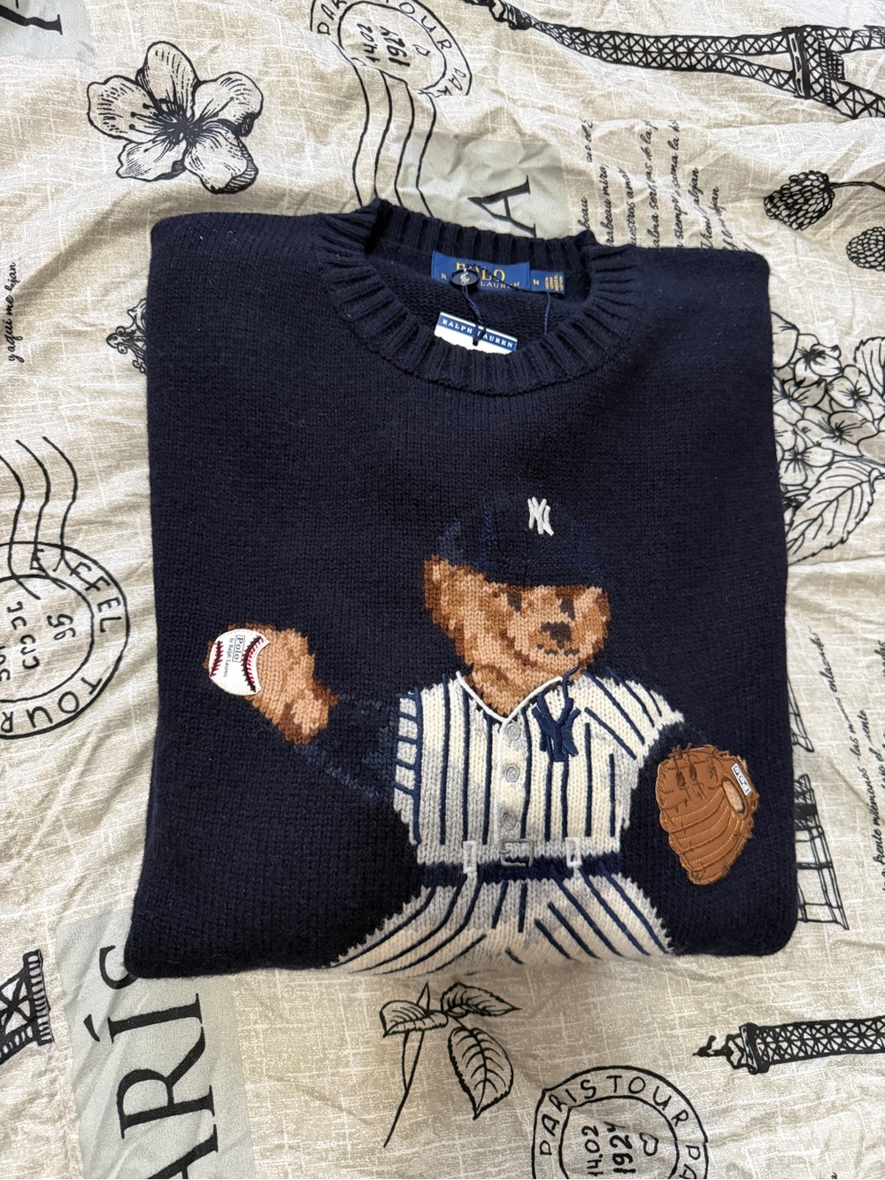 Polo by Ralph Lauren Navy Bear Baseball Crewneck Sweater